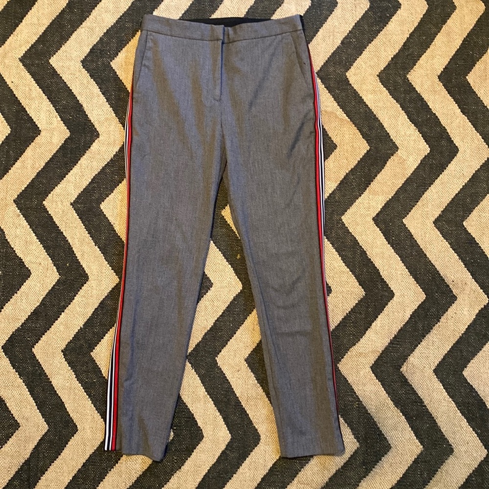 ZARA Basics tuxedo pants with red,black & white side stripes